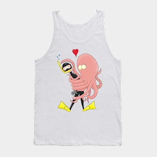 Funny octopus hugs diver cartoon humour Tank Top